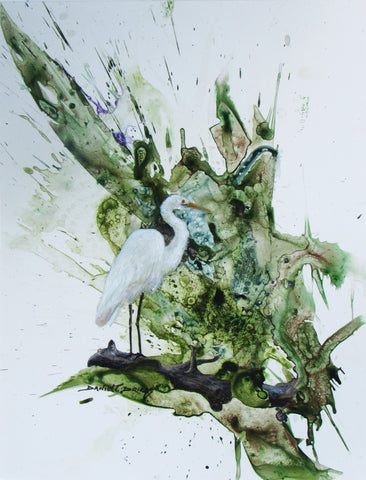 Driggs, Daniel T. - "Egret with Purple Flowers"