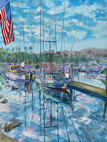 Veerkamp-Schwab, Mary Sue - "Sunset at Santa Barbara Harbor, California"